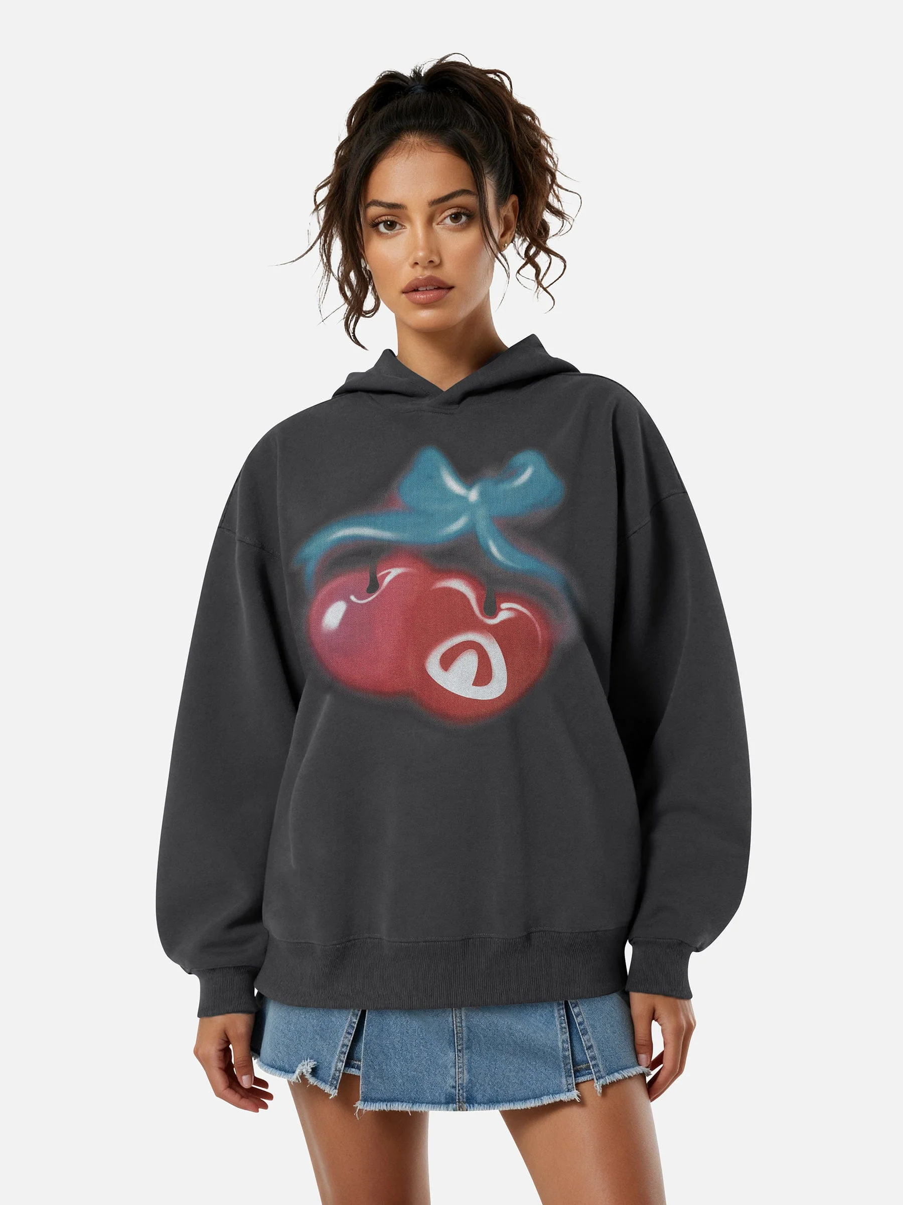 Aelfric Eden Oversized Cherry Pattern Pullover Hoodie - Image 4