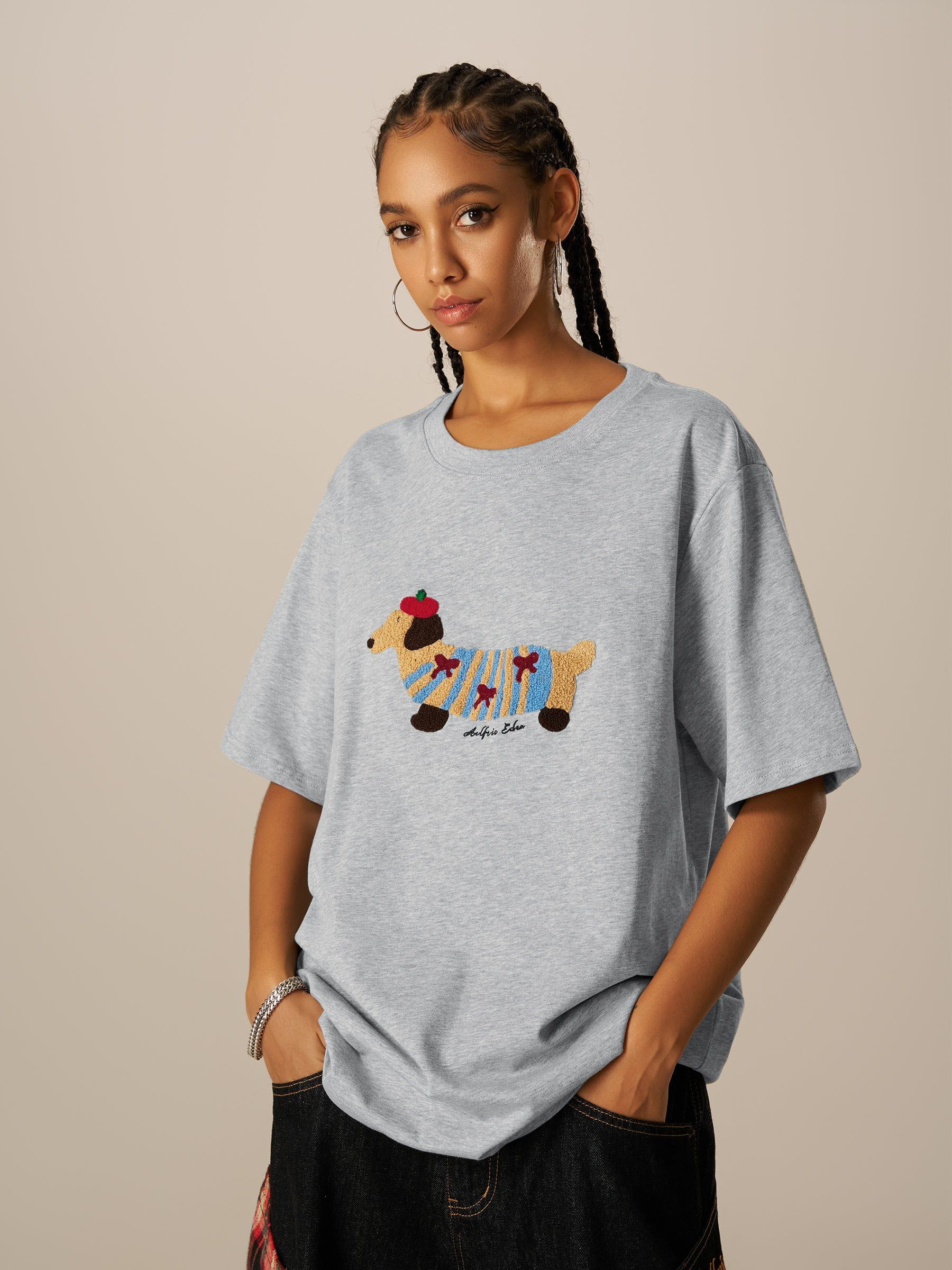 Aelfric Eden Cartoon Dog Embroidery Tee - Image 7