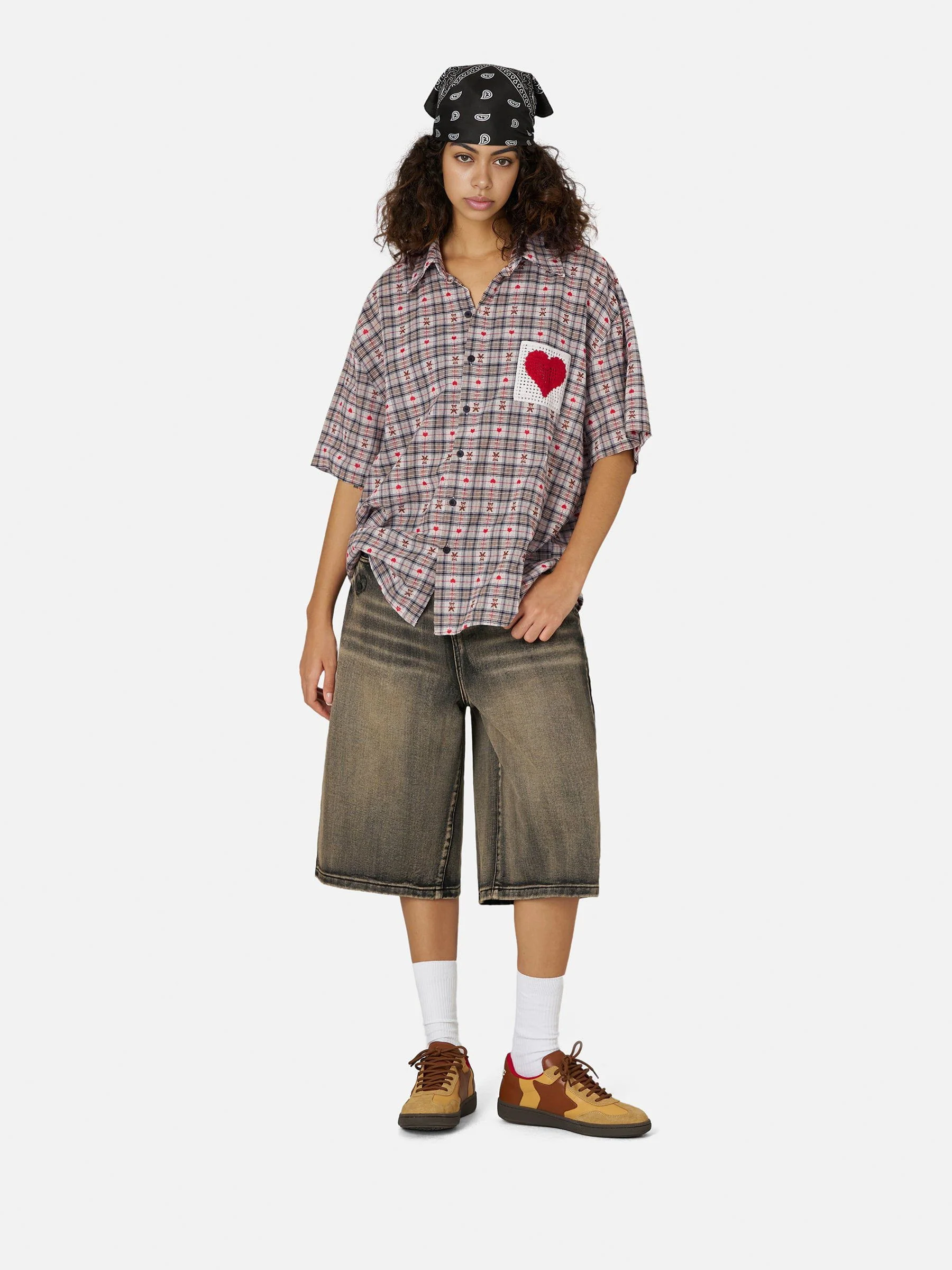 Aelfric Eden Crochet Heart Pocket Plaid Shirt - Image 4
