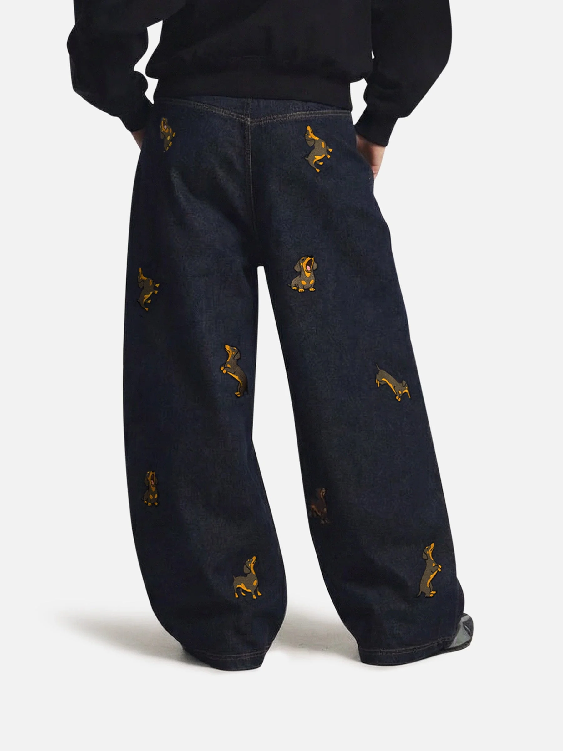 Aelfric Eden Dachshund Embroidered Baggy Jeans - Image 2