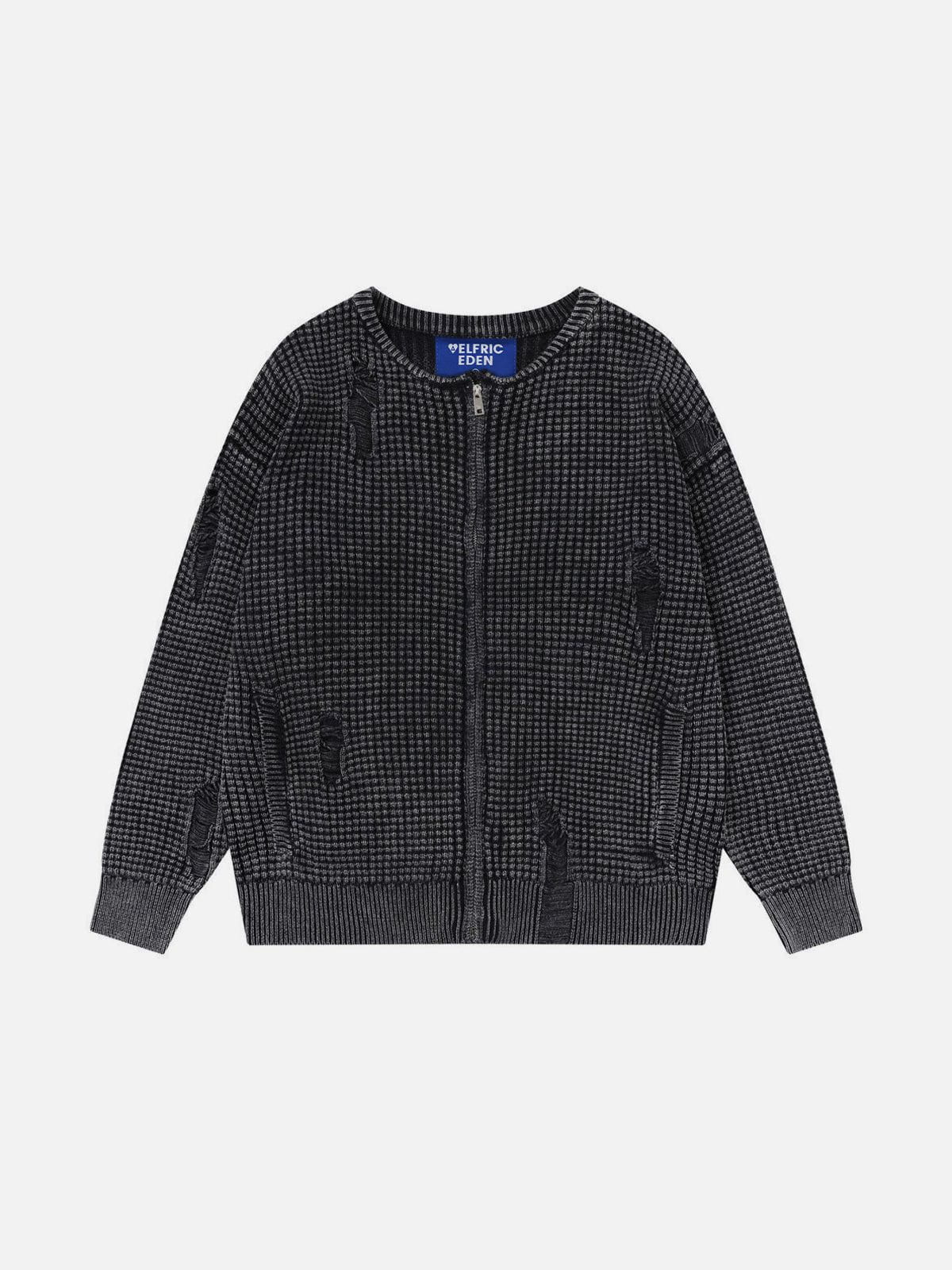 Aelfric Eden Distressed Waffle Zip Up Cardigan - Image 2