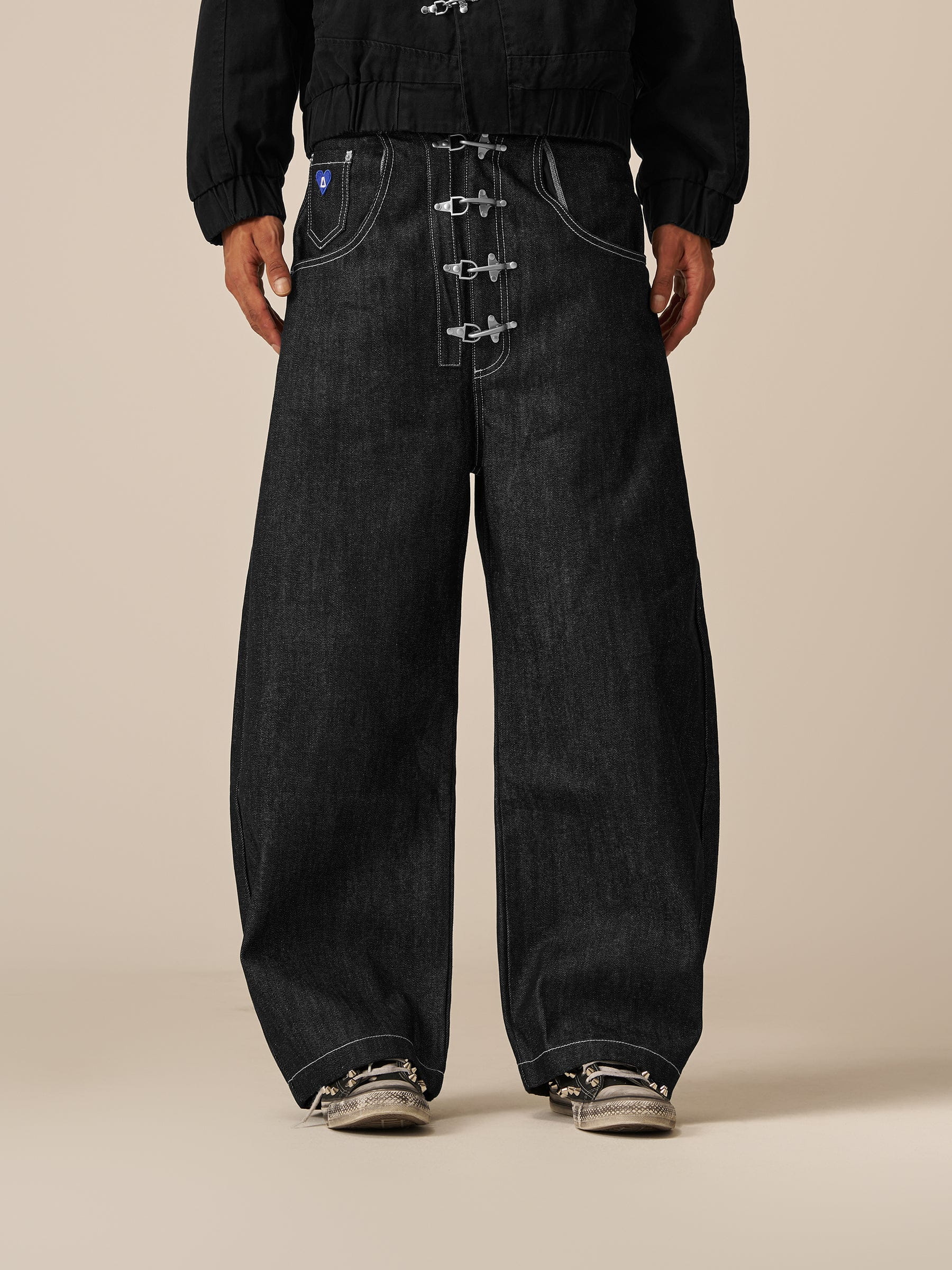 Aelfric Eden Metal Button Raw Baggy Barrel Jeans - Image 4