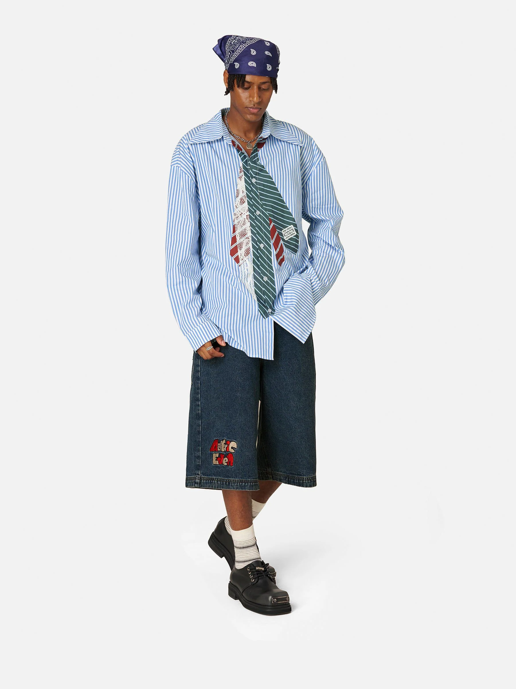 Aelfric Eden Necktie Graphic Stripe Long Sleeve Shirt - Image 5