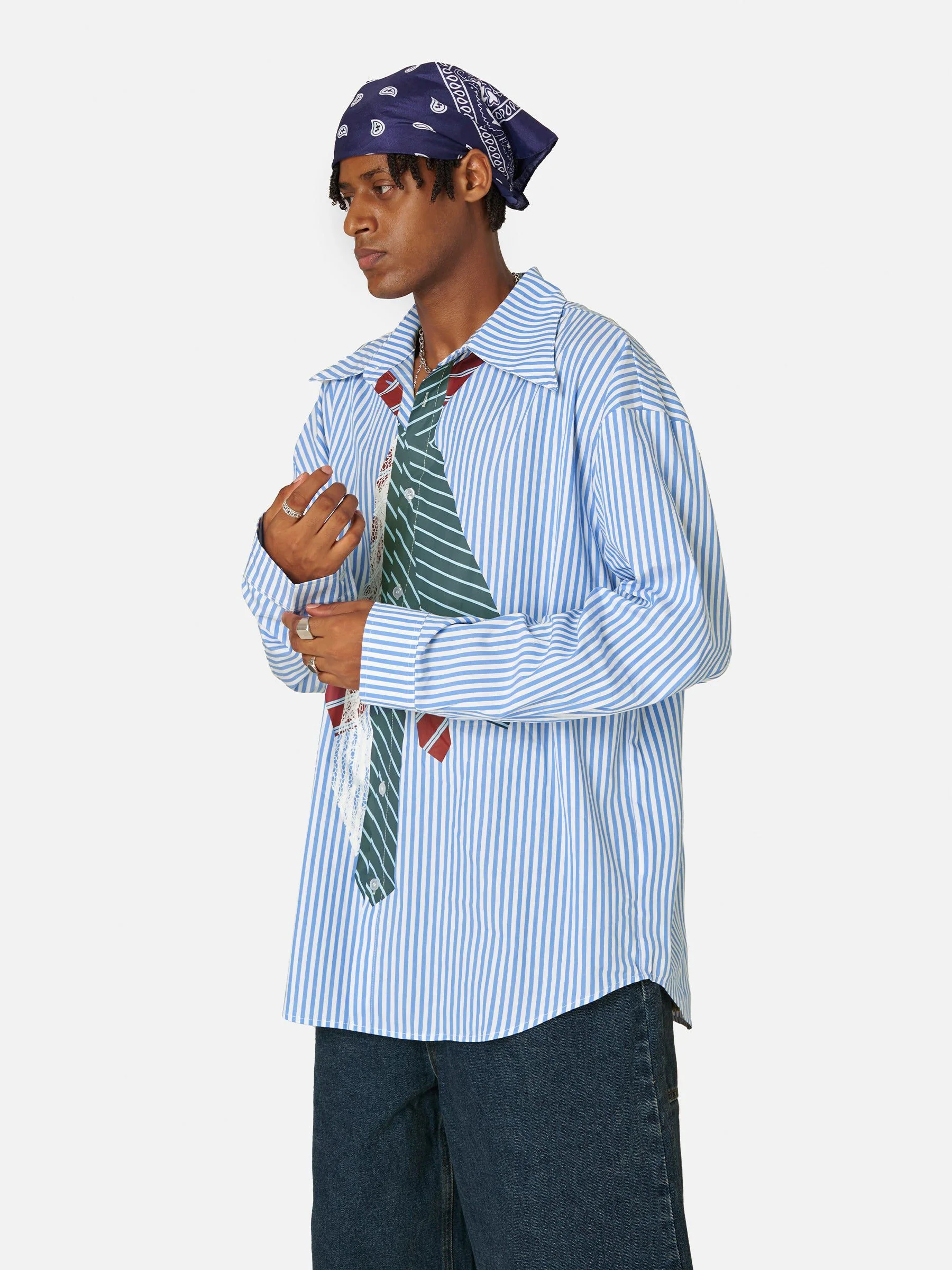 Aelfric Eden Necktie Graphic Stripe Long Sleeve Shirt - Image 6