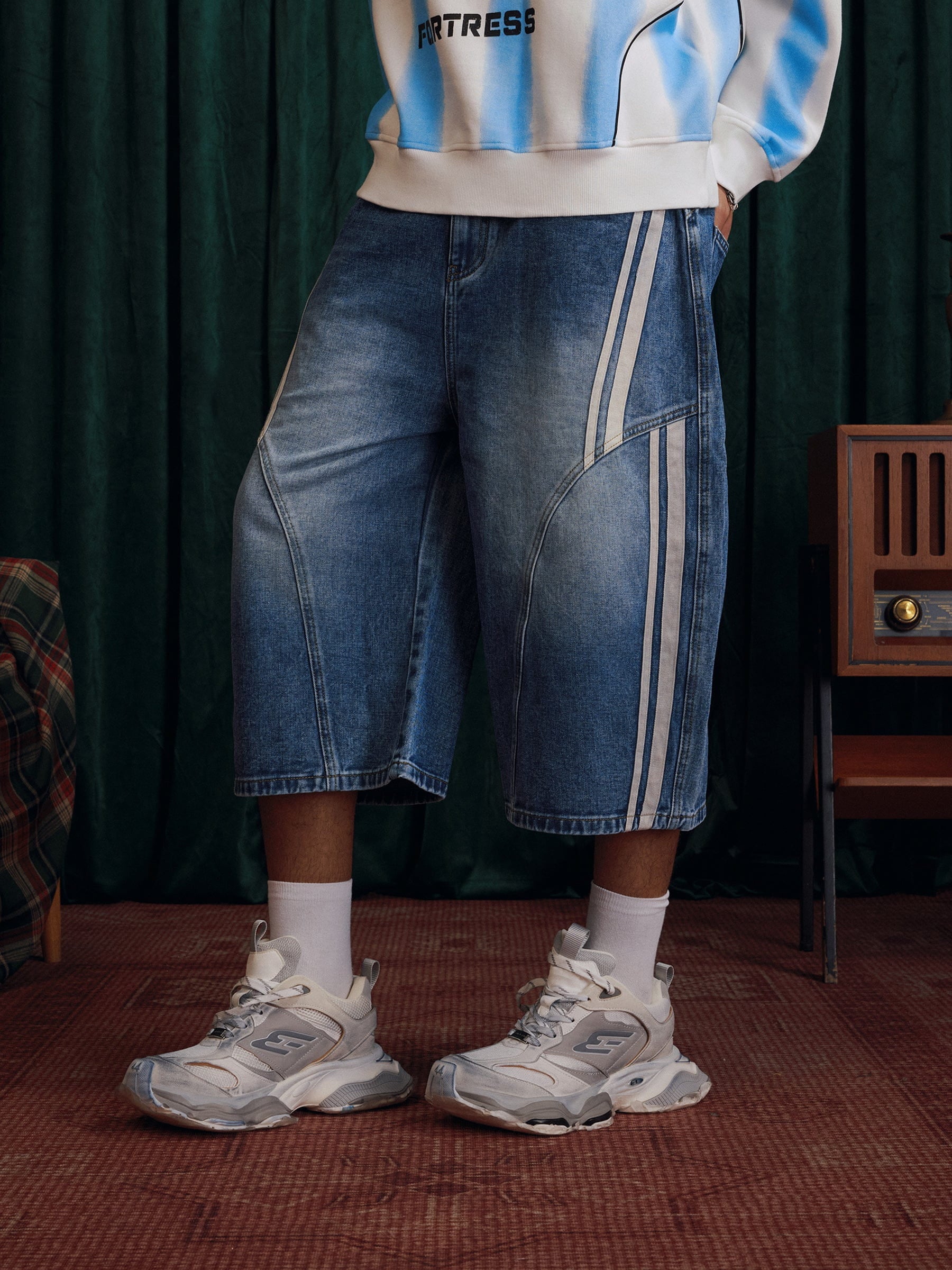 Aelfric Eden Stripe Deconstruction Barrel Longline Jorts - Image 3