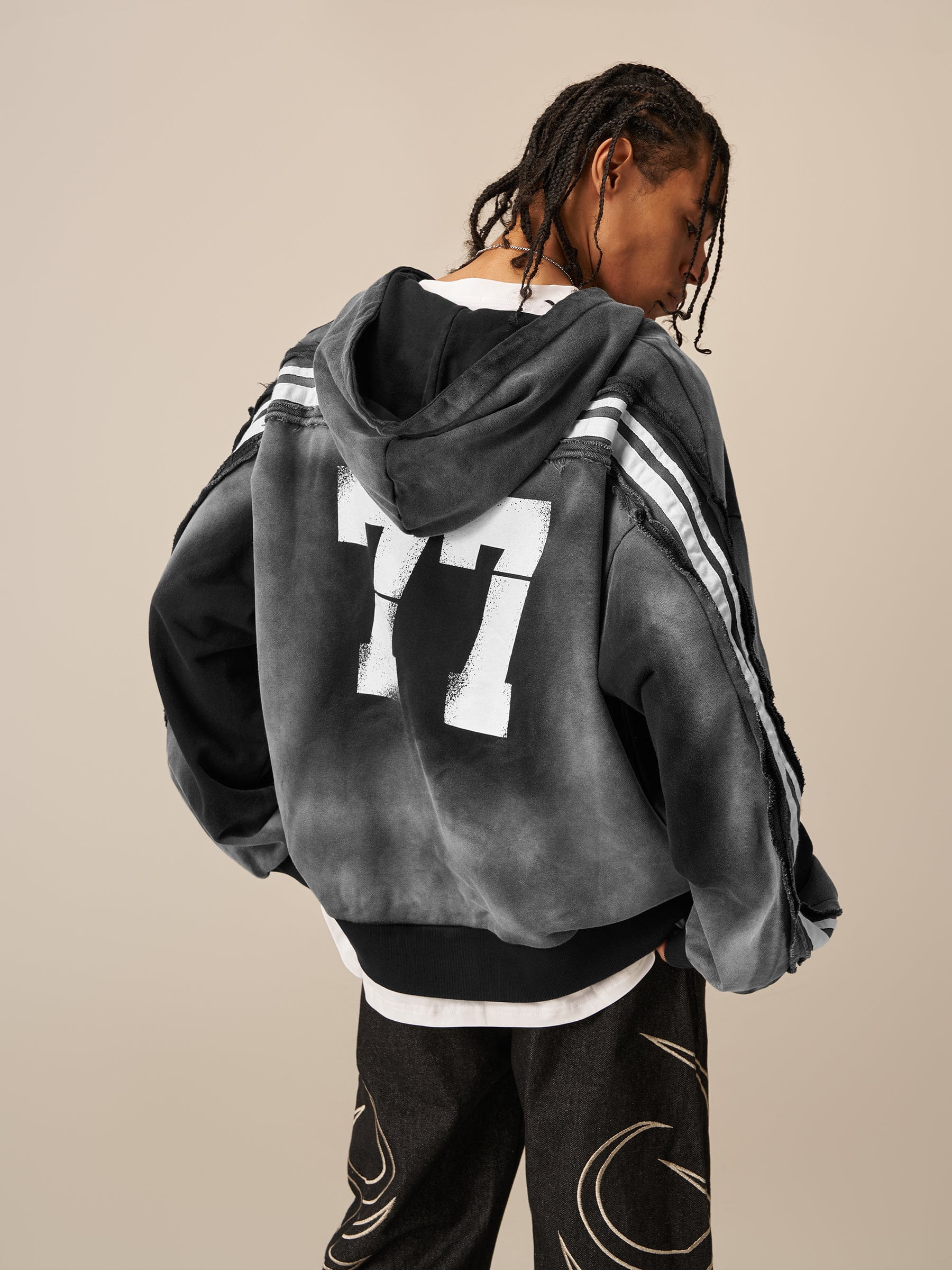 Aelfric Eden Boxy fit 77 Stripe Zip Hoodie – Acid Wash - Image 5